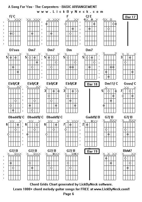 Chord Grids Chart of chord melody fingerstyle guitar song-A Song For You - The Carpenters - BASIC ARRANGEMENT,generated by LickByNeck software.